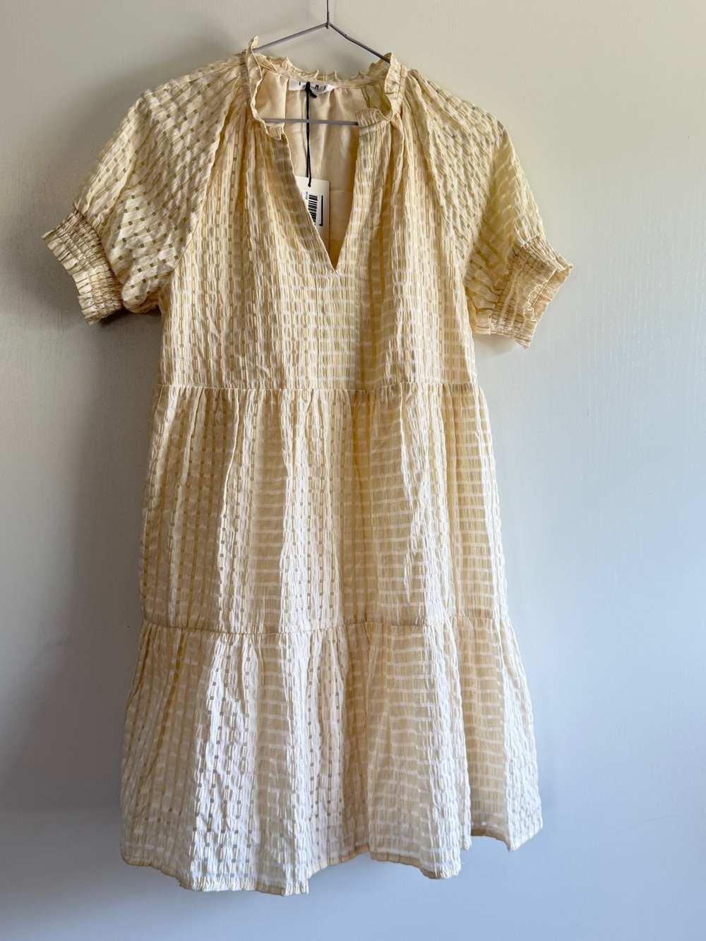 THML Sample Dress Cream Textured Tiered Mini Dress